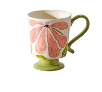 YB-FCJKPA Tasse de Thé Haute en Céramique Embossée Vintage avec Cuillères, Tasses Florales, Tasses en Porcelaine à Motifs Floraux (C)