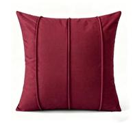 YB-FCJKPA Velvet Geometric Line Solid Pillow Cover with Zipper Closure (Dark Red)