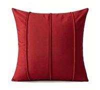YB-FCJKPA Velvet Geometric Line Solid Pillow Cover with Zipper Closure (Red)