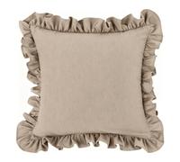 YB-FCJKPA Washed Cotton Solid Ruffled Pillow Cover with Zipper Closure (Khaki)