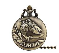 YBAAKZIIR Montre de Poche, Horloge Pendentif de Loisirs rétro à Motif de pêche, Cadeau d'anniversaire avec Porte-clés for Homme et Femme