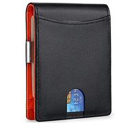 YBAAKZIIR Portefeuille à Trois Volets en Cuir Souple, Portefeuille en Cuir à Deux Volets for Homme, Anti-RFID, avec Clip for Dollars et 9 emplacements for Cartes - Noir, Orange(Oranje)