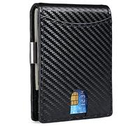 YBAAKZIIR Portefeuille à Trois Volets en Cuir Souple, Portefeuille en Cuir à Deux Volets for Homme, Anti-RFID, avec Clip for Dollars et 9 emplacements for Cartes - Noir, Orange(Carbon Black)