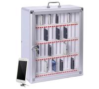 ybaymy Casier à 48 emplacements pour téléphone portable en alliage d'aluminium - Boîte de rangement murale/autonome pour téléphones portables avec serrure et poignée pour salle de classe, bureau