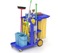 ybaymy Chariot de nettoyage professionnel avec 3 compartiments, 83 x 46 x 90 cm, chariot ménager avec 4 roulettes, grande capacité de 65 l, sac poubelle pour service d'hôtel, centres commerciaux,