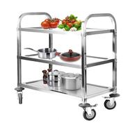 ybaymy Chariot de service en acier inoxydable,3 étages,Hauteur : 80 cm,Chariot de cuisine,Chariot de transport en acier inoxydable avec frein,Pour hôtel, restaurant, cuisine,75x40x83.5 cm