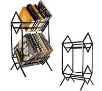 ybaymy Étagère de rangement à 2 niveaux pour disques vinyles 160-200 LP - Étagère en métal pour livres, magazines, albums, fichiers (noir mat)