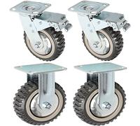 ybaymy Lot de 4 roulettes pivotantes industrielles robustes 150 mm Charge maximale 1000 kg avec plaque supérieure 360 ° Roue silencieuse solide 2 pivotantes avec freins + 2 fixes