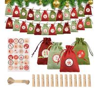 YBCCBY Calendrier de l'Avent à Remplir, 10 * 14CM Sac pour Calendrier de l'Avent 24 Sac en Tissu de Calendrier de l'Avent de Noël Pochon Pochette Calendrier de l'Avent avec 1-24 Autocollants pour DIY