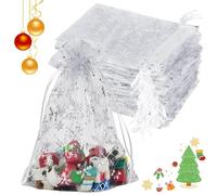 YBCCBY Lot de 100 Sachets en Organza Argenté 18 x 13CM Sachet Pochette Cadeau en Organza Pochette Cadeau Noel Sac Organzas Pochettes à Bijoux avec Motif Flocon de Neige pour Noel Bonbons Marriage