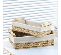 YBCCBY Lot de 2 Paniers Rangement Osier Rectangulaire, Corbeille à Pain Tressée Panier Tressé avec Doublure en Lin Panier à Pain Panier Tressé en Osier Bohème pour Salon, Salle de Bain, Cuisine