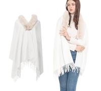 YBCCBY Poncho Châle Femme, Cape Hiver Ouvert Avec Franges Elégante, Grande Echarpe Tricotée Avec Col de Fourrure Pour Automne Hiver Mariage Soirée