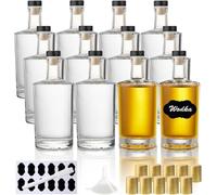 YBCPACK Lot de 12 Bouteilles en Verre 100ml avec Bouchons Noirs en T et Capsules Dorées - Kit Complet pour Vin de Fruits, Liqueurs, Vodka Maison et Jus