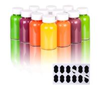 YBCPACK Lot de 12 mini verres à shot au gingembre à remplir de 120 ml | Petites bouteilles en verre avec étiquettes et stylo pour shots de gingembre, boissons détox et spiritueux - Passe au