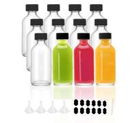 YBCPACK Lot de 12 petites bouteilles en verre à remplir, Bocaux Verre - 60 ml - Avec entonnoir, étiquettes et stylo, parfaites pour le gingembre, le schnaps, la liqueur et autres boissons