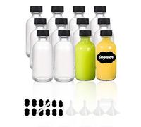 YBCPACK Lot de 12 petites bouteilles en verre à remplir de 120 ml avec entonnoir, étiquettes et stylo, parfaites pour le gingembre, l'alcool, les liqueurs et autres boissons