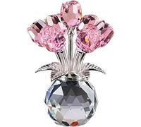 YBDADOEH Figurine Florale en Forme de Bouquet de Roses Roses en Cristal, avec Vase Rond, Ornement en Forme de Rose en Cristal à Offrir à Une Amie ou Une enseignante.(Pink)