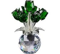 YBDADOEH Figurine Florale en Forme de Bouquet de Roses Roses en Cristal, avec Vase Rond, Symbole Intemporel d'élégance et d'amour, Un for Vos Proches et Votre Famille.(Green)