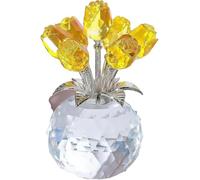 YBDADOEH Figurine Florale en Forme de Bouquet de Roses Roses en Cristal, avec Vase Rond, Symbole Intemporel d'élégance et d'amour, Un for Vos Proches et Votre Famille.(Golden Yellow)