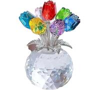 YBDADOEH Figurine Florale en Forme de Bouquet de Roses Roses en Cristal, avec Vase Rond, Symbole Intemporel d'élégance et d'amour, Un for Vos Proches et Votre Famille.(Rainbow)