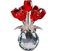 YBDADOEH Figurine Florale en Forme de Bouquet de Roses Roses en Cristal, avec Vase Rond, Symbole Intemporel d'élégance et d'amour, Un for Vos Proches et Votre Famille.(Red)