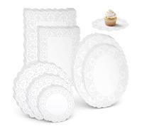 YBEATY Lot de 1050 napperons jetables en papier de tailles assorties en dentelle blanche - Sets de table rectangulaires ronds et ovales pour tables de fête, assiettes à dîner, plateau à dessert
