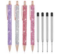 YBEATY Lot de 4 stylos à bille en métal à paillettes avec 4 recharges colorées pour femme, bureau, anniversaire, école, Noël, remise de diplôme
