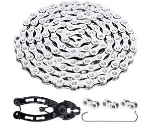 YBEKI Chaîne Vélo 9/10/11/12 Vitesses Haute Performance | Anti-Rouille EN 14872 avec 3 Maillons Rapides & Outil Pro | Compatible Shimano/SRAM (1/2"x11/128" 116L)