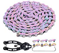 YBEKI Chaîne Vélo multicolore 6/7/8 Vitesses 1/2"x11/128" 116 maillons NF EN 14766 - Triple Argenture ISO 9227, 11.500 PSI avec 3 Maillons Rapides & Outils | Compatible VTT/Road