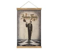 YBEL Poster du film The Addams Family Scroll en tissu, image d'art en bois, cadre à suspendre, suspension pour décoration de chambre, kit cadeau