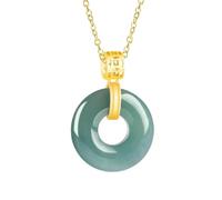 YBGCRD Collier avec pendentif bague en jadéite bleue - Bijoux naturels porte-bonheur sculptés - Véritable jade vintage