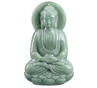 YBGCRD Collier avec pendentif Bouddha en jade naturel véritable - Amulette tendance - Pierres précieuses vertes - Cadeau idéal