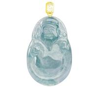 YBGCRD Collier avec pendentif dieu de la richesse en jadéite bleue, pierre précieuse naturelle de luxe, pierre porte-bonheur