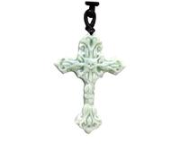 YBGCRD Collier avec pendentif en forme de croix en jade naturel véritable - Amulette talismans - Cadeau de créateur sculpté - Cadeau pour femme et homme - Breloque chinoise