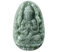 YBGCRD Collier avec pendentif en jadéite naturelle sculptée en jadéite chinoise huit Bouddha GuanYin Totem Collier tendance en jade Cadeau