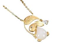 YBGCRD Collier avec pendentif lapin en jade blanc naturel Hetian - Branche dorée - Style rétro chinois - Pour rester mignon et romantique - Cadeau de vacances à vos amis