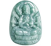 YBGCRD Collier avec pendentif porte-bonheur GuanYin en jadéite verte naturelle sculptée à la main