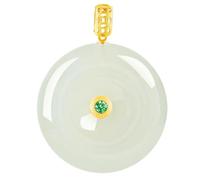 YBGCRD Collier avec pendentif rond en jade Hetian blanc naturel et doré avec pendentif en forme d'amulette