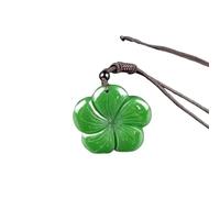YBGCRD Collier avec pendentif trèfle en jade chinois vert naturel, accessoires de mode, bijoux à breloques, amulette sculptée, cadeaux pour elle, femmes et hommes