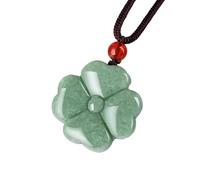 YBGCRD Collier avec pendentif trèfle en jadéite verte - Accessoires de mode - Pierre de jade birmane - Vintage - Pierre précieuse naturelle