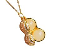 YBGCRD Collier classique avec pendentif stéréoscopique brillant en forme d'arachide en jade naturel - Tendance - Cadeau de fête mignon