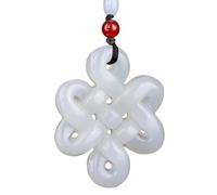 YBGCRD Collier de perles avec pendentif en jade vert naturel et blanc - Noeud chinois - Double face - Amulette sculptée - Cadeau pour elle