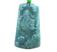 YBGCRD Collier en jade naturelle bleu d'eau Tengyu Dragon Dieu de la richesse Collier exquis sculpté Jade Collier Homme et Femme Amulette Porte-bonheur Cadeau
