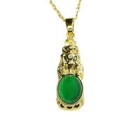 YBGCRD Collier en jade pour homme, pendentif en agate vert glacier Xian Lion - Bijoux vintage - Géomancie - Porte-bonheur - Amulette plaquée cuivre - Offrez-lui un cadeau