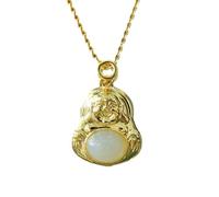 YBGCRD Collier exquis avec pendentif Bouddha Maitreya sculpté en jade blanc Turandont - Grain fin - Origine de la Chine andine