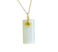 YBGCRD Collier pendentif doré antique incrusté de jade blanc naturel Hetian exquis lumière luxe femme personnalisé nouveau en bijoux