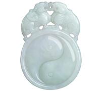 YBGCRD Collier tendance en jadéite de glace naturelle sculptée avec double amulette PiXiu BaGua porte-bonheur en jade de luxe vintage