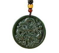 YBGCRD Magnifique collier avec pendentif double dragon en perles sculptées fines du Xinjiang Mountain Stream vert jade pendentif ornement