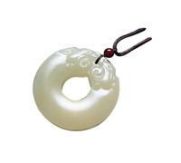 YBGCRD Pendentif Afghanite Double Dragon Hommes Femmes Style Antique Boucle de Paix Jadéite Blanc Vert Couleur Chinois Feng Shui Amulette Chanceuse