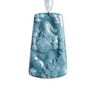 YBGCRD Pendentif dragon de bon augure en jadéite naturelle bleue - Dieu de la richesse sculpté à la main - Collier exquis en jade de luxe pour homme et femme